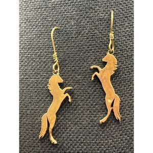 Golden Brass Horse Earrings, NEW with Tags, Handmade, 2.5” long, Equestrian